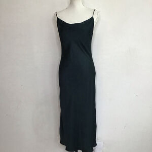 ZARA Women Sexy Elegant Dark Green Satin Cowl Neck Slip Maxi Dress M